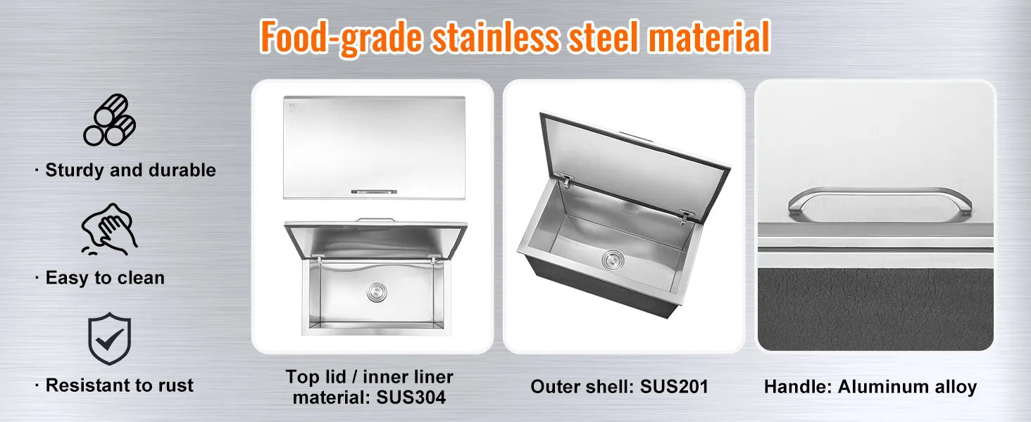 VEVOR drop in ice chest - food-grade stainless steel, durable, easy to clean, resistant to rust.