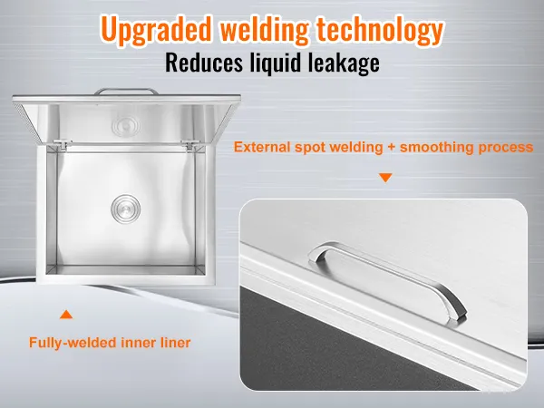 La tecnología de soldadura mejorada en la hielera VEVOR reduce las fugas de líquido con un revestimiento interior completamente soldado.