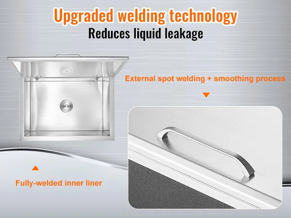 VEVOR stainless steel ice chest with upgraded welding technology to reduce liquid leakage.