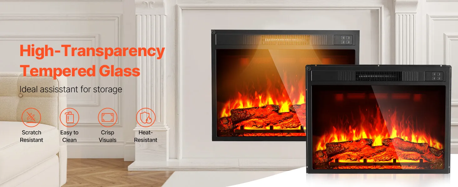 VEVOR Electric Fireplace Insert, 23 inch Recessed and Wall Mounted with Adjustable 3 Flame Brightness Levels & 24h Timer & Remote Control, Indoor Heater w/ Overheat Protection, 5000BTU Black
