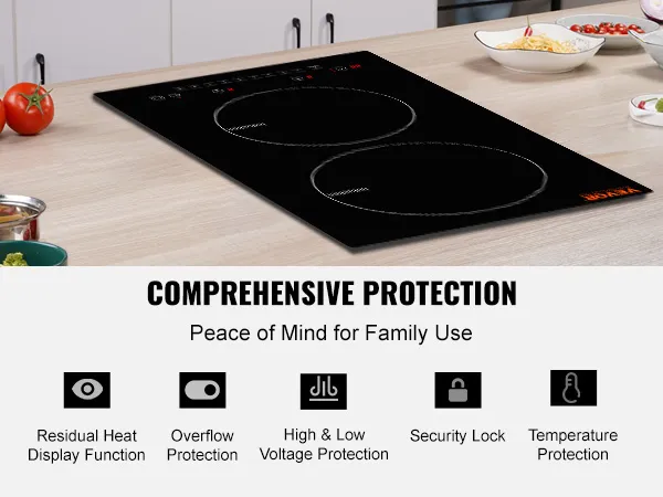 Cocina eléctrica VEVOR con quemadores dobles, cocción segura con protección integral.