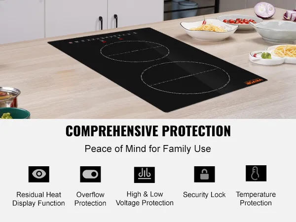 VEVOR electric cooktop on wooden countertop, surrounded by fresh ingredients and pasta bowls.