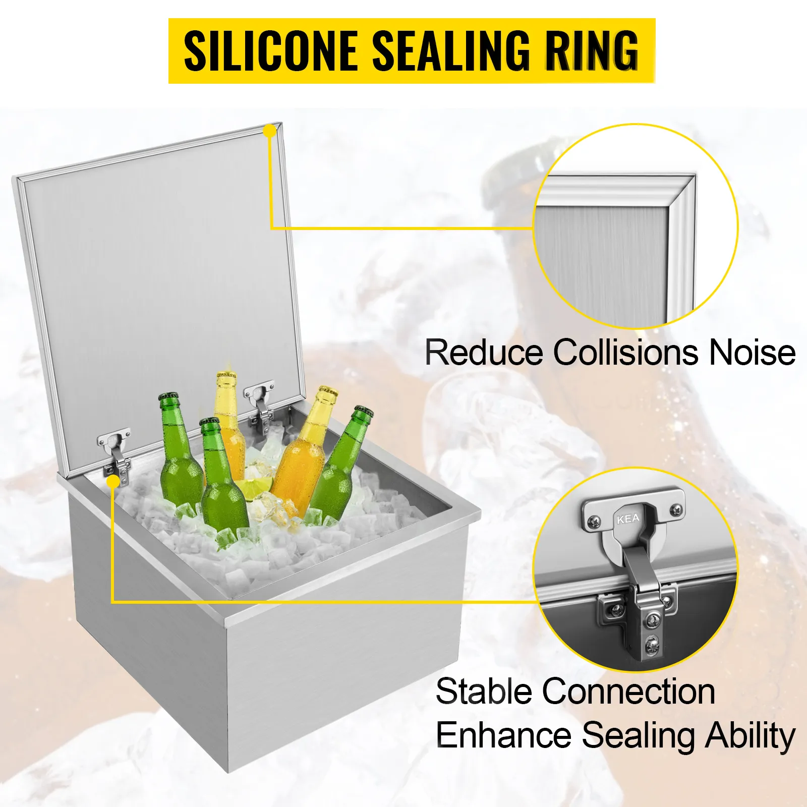 Hielera VEVOR con anillo de sellado de silicona que sujeta las botellas con hielo.