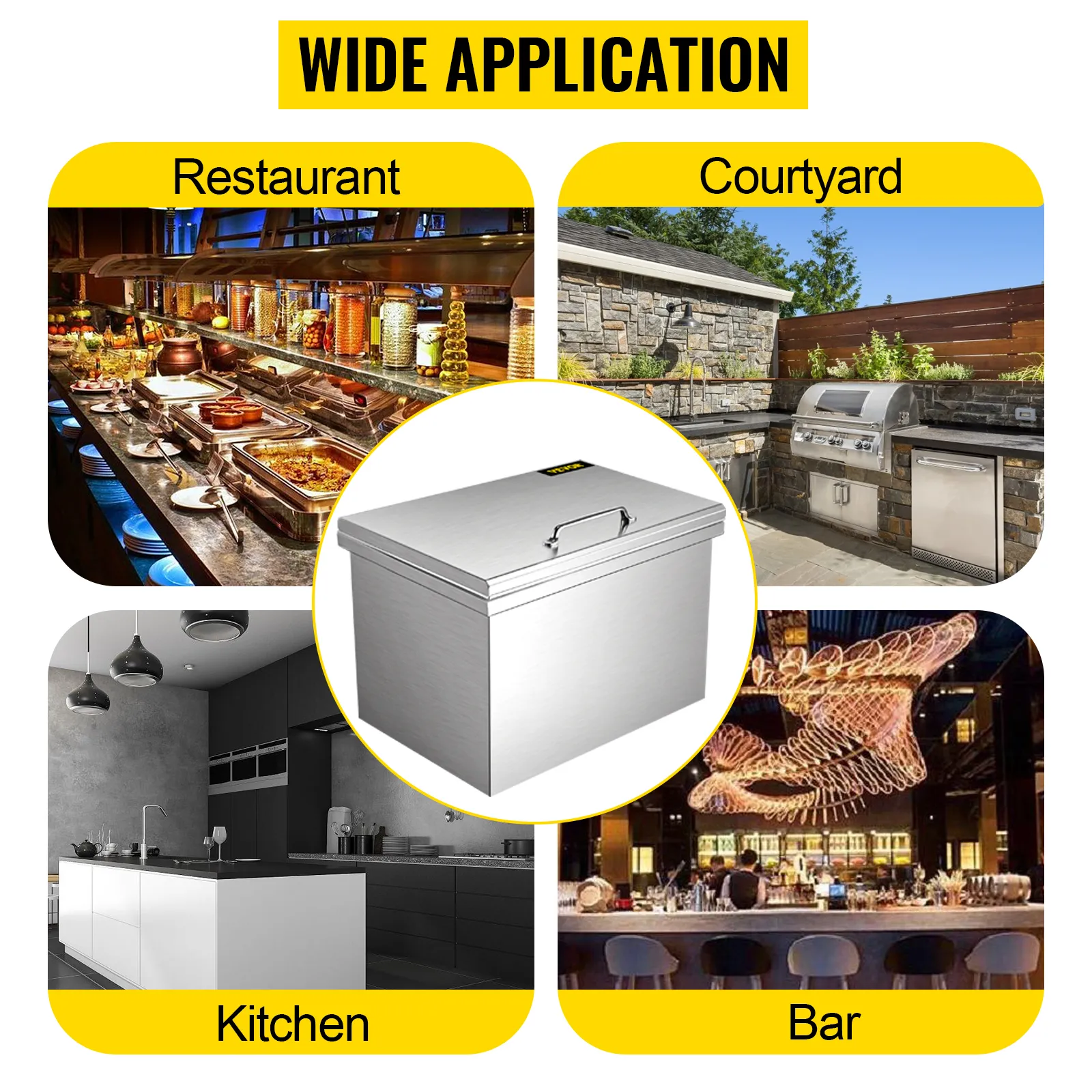 Hielera empotrable VEVOR para uso en restaurantes, patios, cocinas y bares.