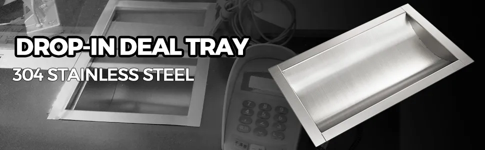 Bandeja de entrada empotrable de acero inoxidable VEVOR con teclado y cables en el fondo.