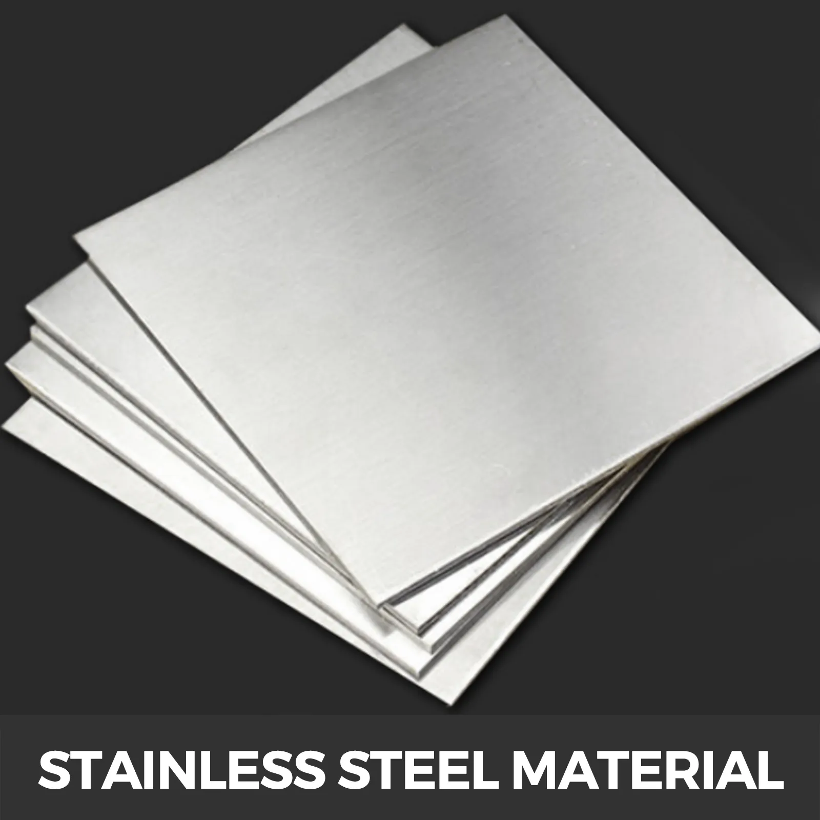 Bandeja apilable de acero inoxidable VEVOR con fondo negro y etiquetada como "material de acero inoxidable".