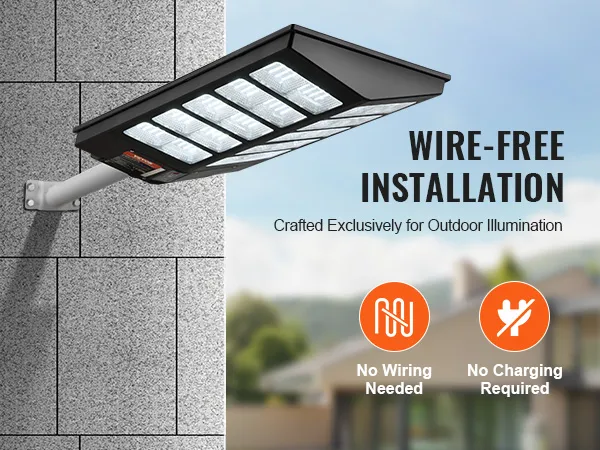 Farola solar VEVOR montada en pared, instalación sin cables para iluminación exterior. No necesita cableado ni carga.