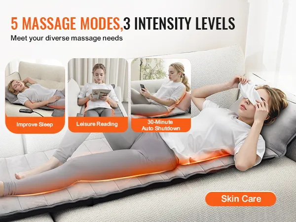 VEVOR Ganzkörper-Massagekissen mit 5 Massagemodi, 3 Intensitätsstufen, verbessert den Schlaf und pflegt die Hautpflege.