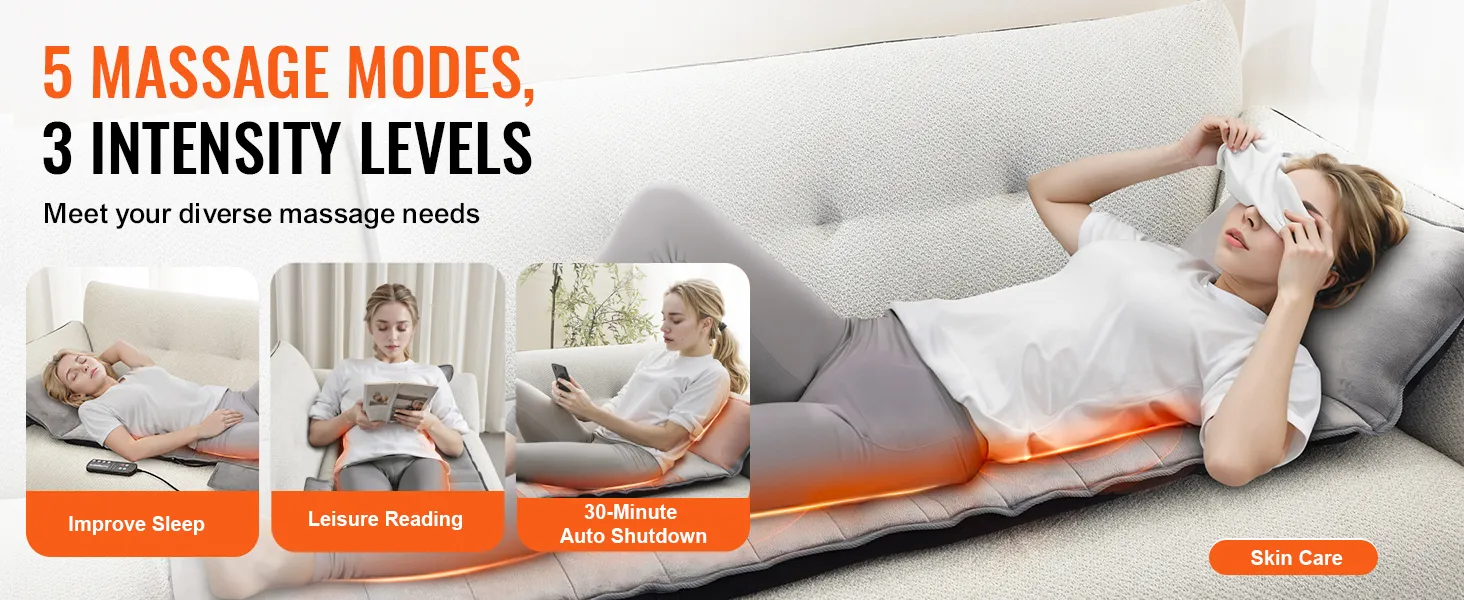 VEVOR Ganzkörper-Massagekissen mit 5 Massagemodi, 3 Intensitätsstufen, verbessert den Schlaf und pflegt die Hautpflege.