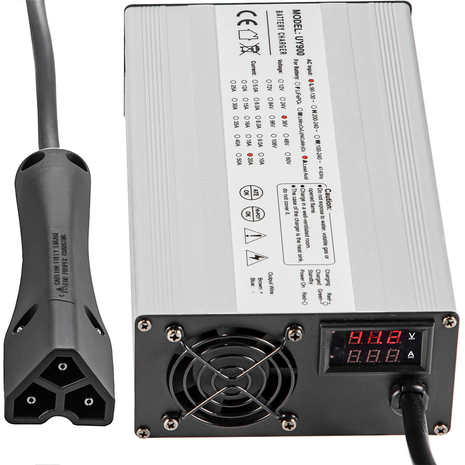 VEVOR golf cart battery charger with led display and cooling fan.