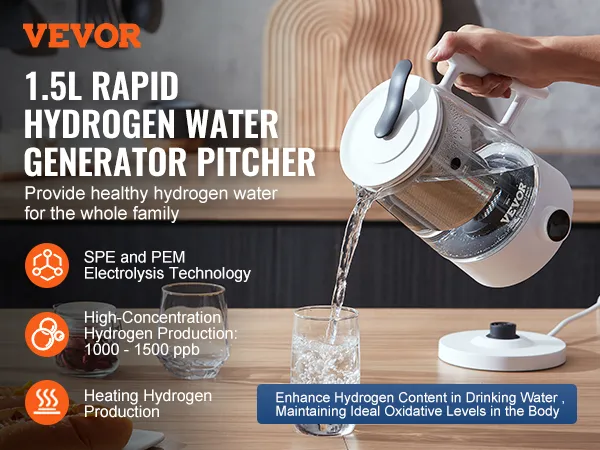 VEVOR hydrogen water pitcher generating high-concentration hydrogen water for a healthier lifestyle.
