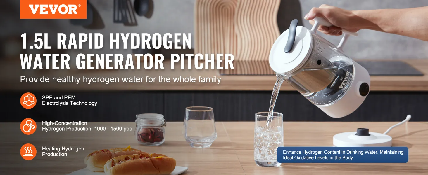 VEVOR hydrogen water pitcher generating high-concentration hydrogen water for a healthier lifestyle.
