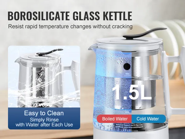 VEVOR hydrogen water pitcher, 1.5l borosilicate glass kettle, easy-to-clean, withstands temperature changes.