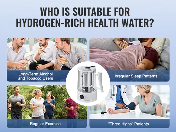VEVOR hydrogen water pitcher for alcohol users, irregular sleep patterns, and regular exercise.