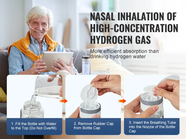 nasal inhalation instructions for VEVOR hydrogen water bottle with high-concentration hydrogen gas.