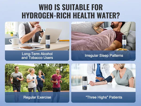 VEVOR hydrogen water bottle for alcohol users, irregular sleep, exercise, and high-risk patients.