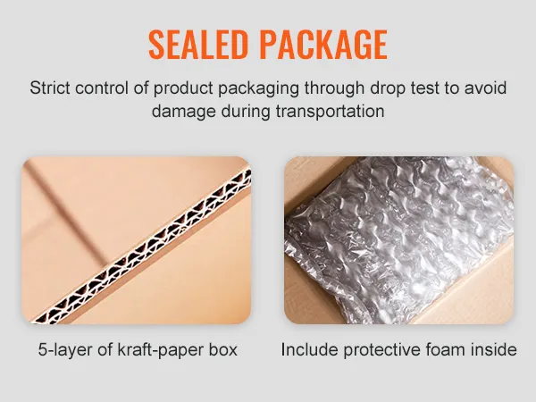 sealed package for VEVOR cleaning cart with 5-layer kraft-paper box and protective foam inside.