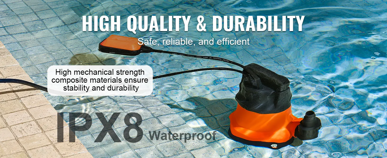VEVOR-pomp voor in een zwembad, van hoge kwaliteit, duurzaam en met een IPX8-waterdichte classificatie.