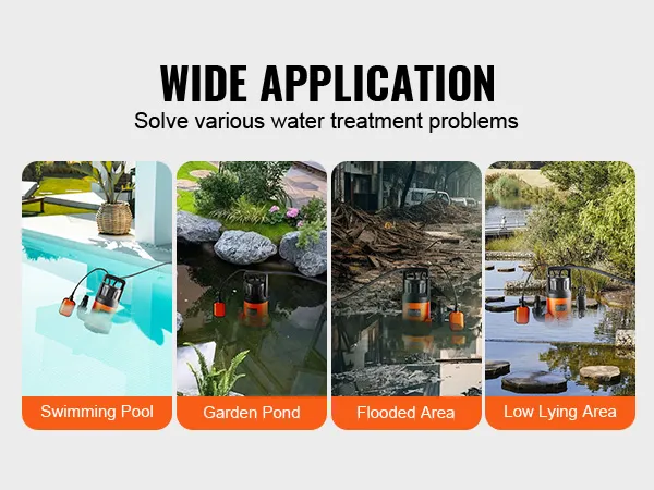 VEVOR-utiliteitspomp voor gebruik in zwembaden, vijvers, overstromingsgebieden en laaggelegen gebieden. Brede toepassing.
