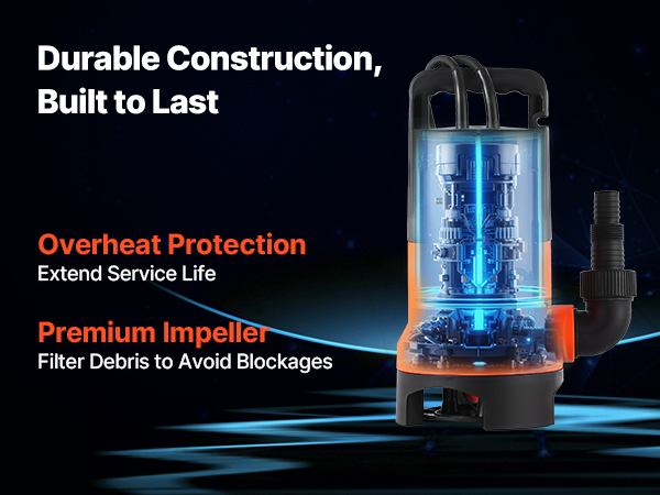 Pompe Submersible Eaux Usées VEVOR 650W - Débit 15000 L/h, Hauteur 8 M, Interrupteur Flotteur Auto, IPX8 - 4