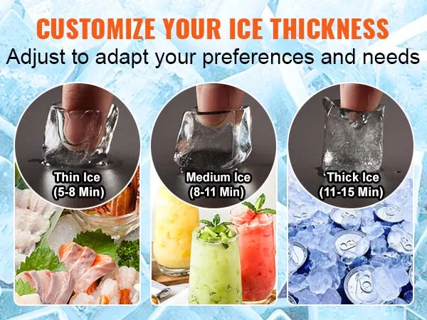 Commerciële ijsblokjesmachine van VEVOR met 40 ijsblokjeslades, aanpasbare ijsdikteopties en een ijsblokjeslade van aluminium.