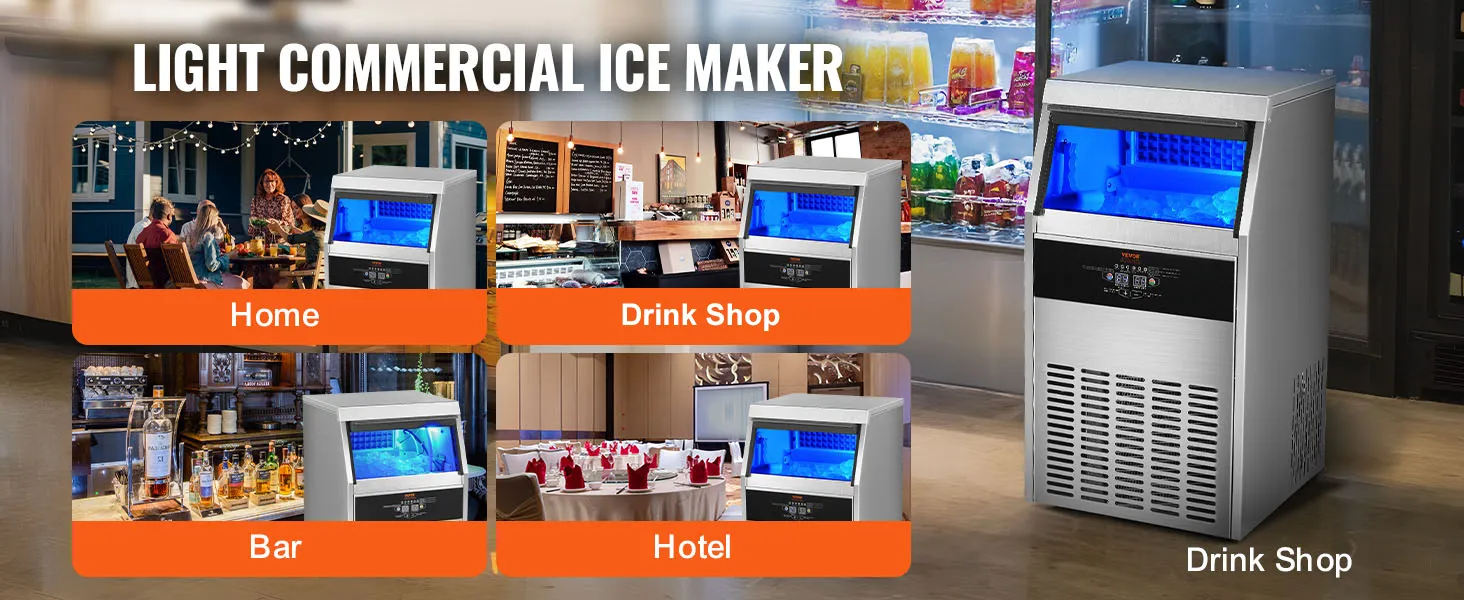 Máquina de hielo comercial VEVOR para el hogar, tiendas de bebidas, bares y hoteles.