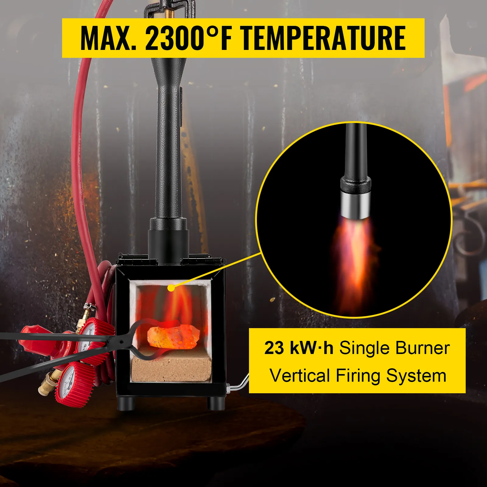 Forja de cuchillos a propano VEVOR con temperatura máxima de 2300 °F y quemador único de 23 kwh.