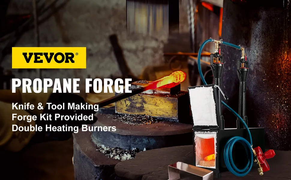 VEVOR propane knife forge with double heating burners for knife and tool making.