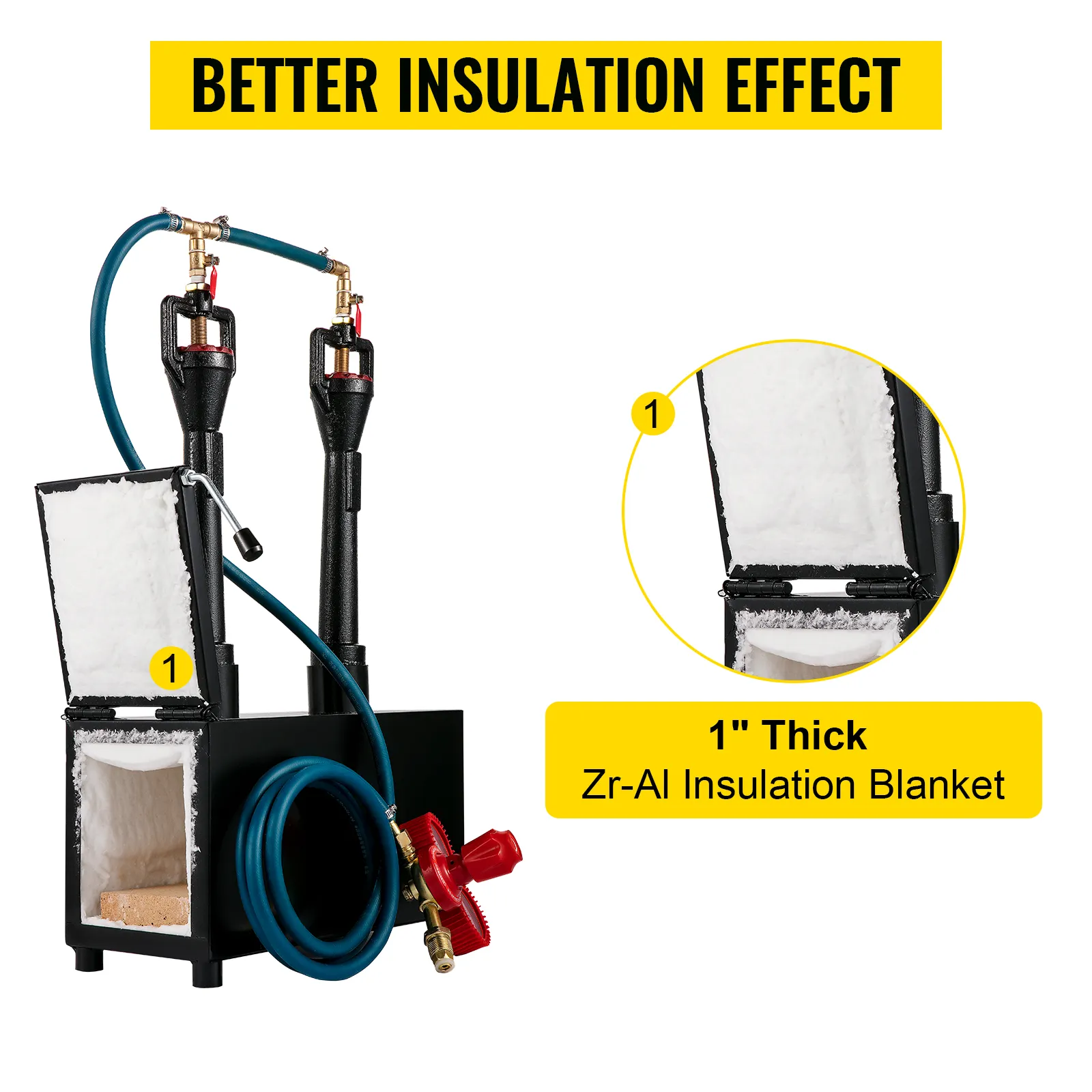 VEVOR propane knife forge with 1" zr-al insulation blanket for better heat retention.