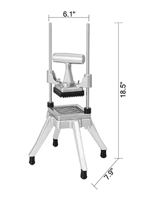 VEVOR vegetable chopper with dimensions 6.1" width and 18.5" height on sturdy legs.
