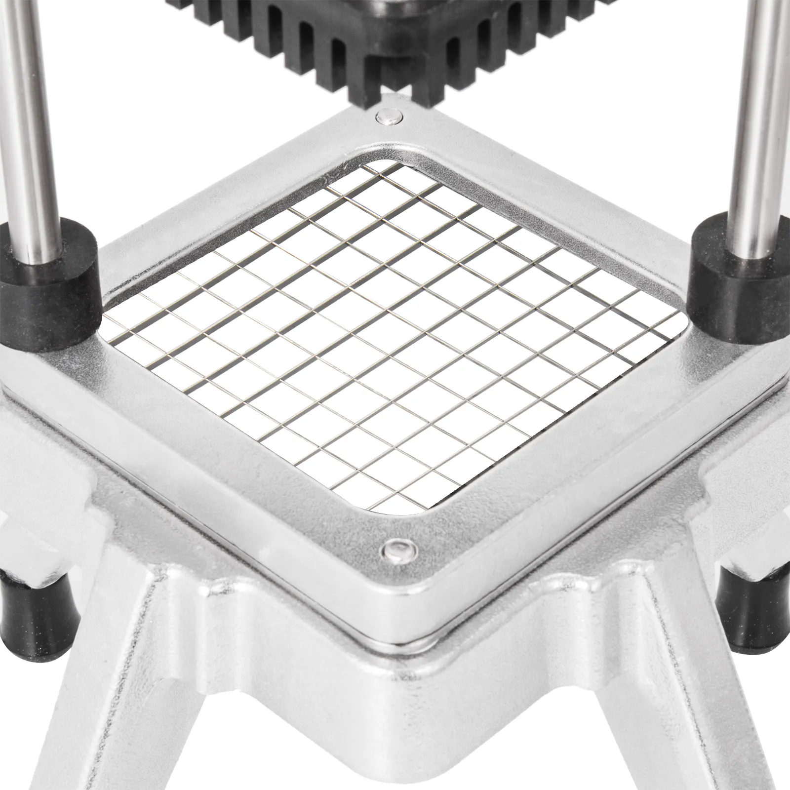 VEVOR vegetable chopper stainless steel grid cutting blades and sturdy metal frame.