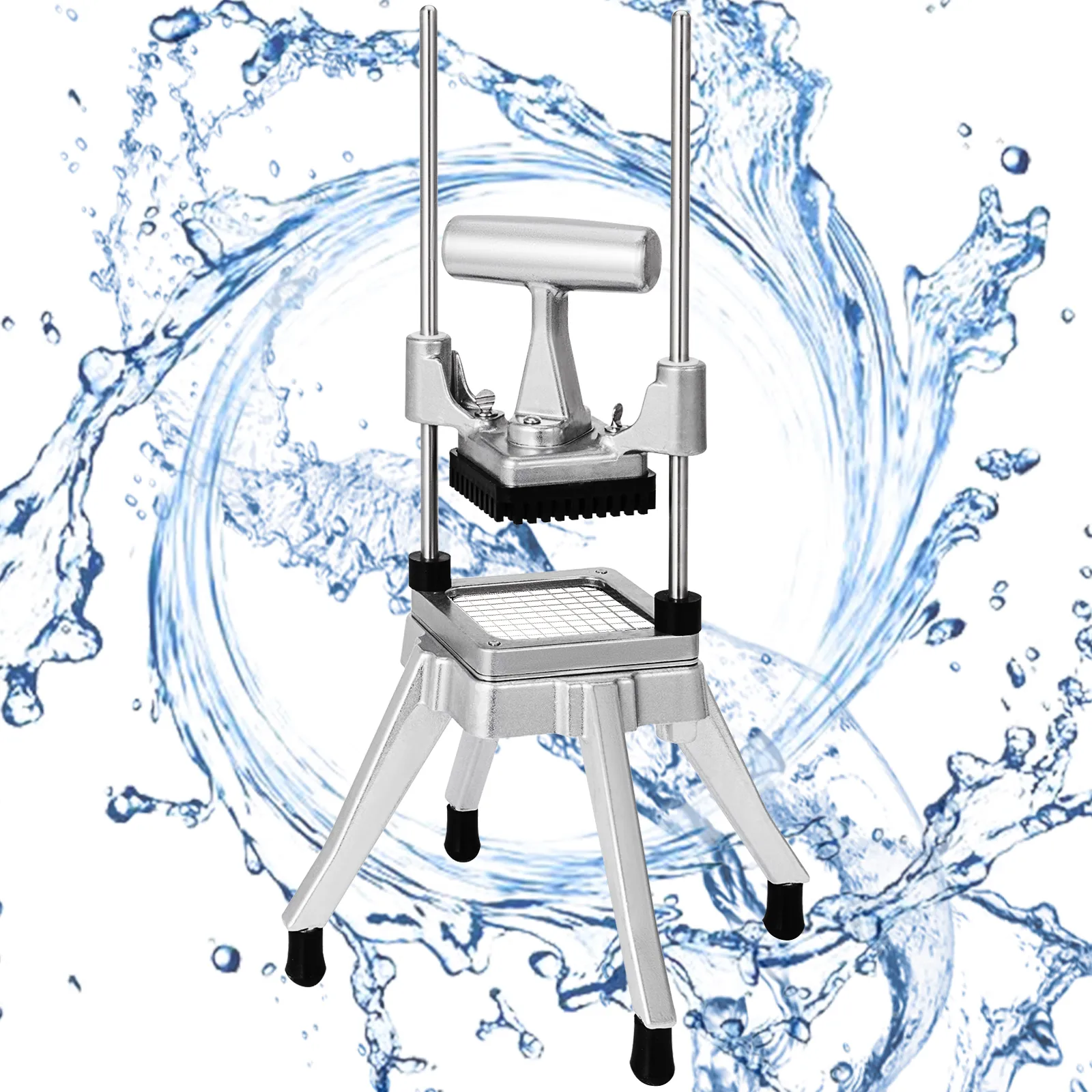 VEVOR vegetable chopper with water splash background.