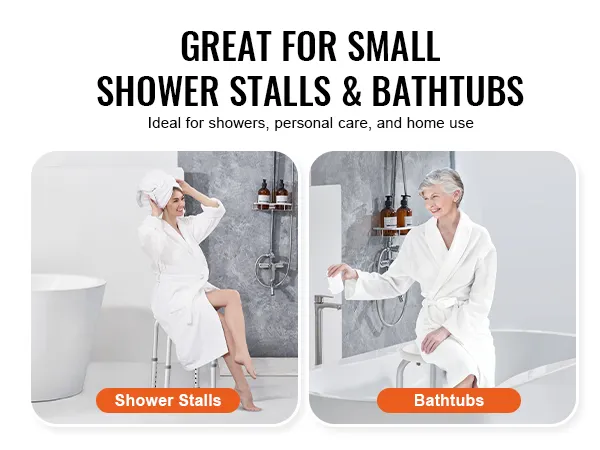 VEVOR shower chair ideal for small shower stalls and bathtubs, perfect for personal care and home use.