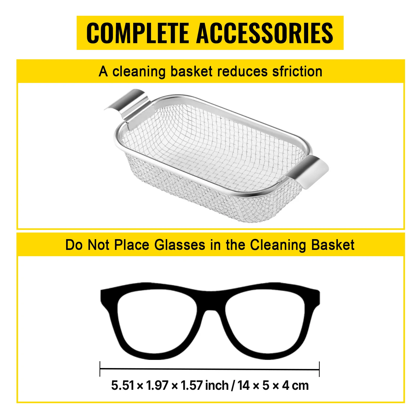 Accesorios para limpiador ultrasónico VEVOR: cesta de limpieza y soporte para reloj.