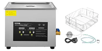 Pulitore ad ultrasuoni VEVOR con display digitale, cestello e accessori.