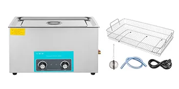 VEVOR ultrasonic cleaner with basket, lid, and accessories, displayed against a white background.