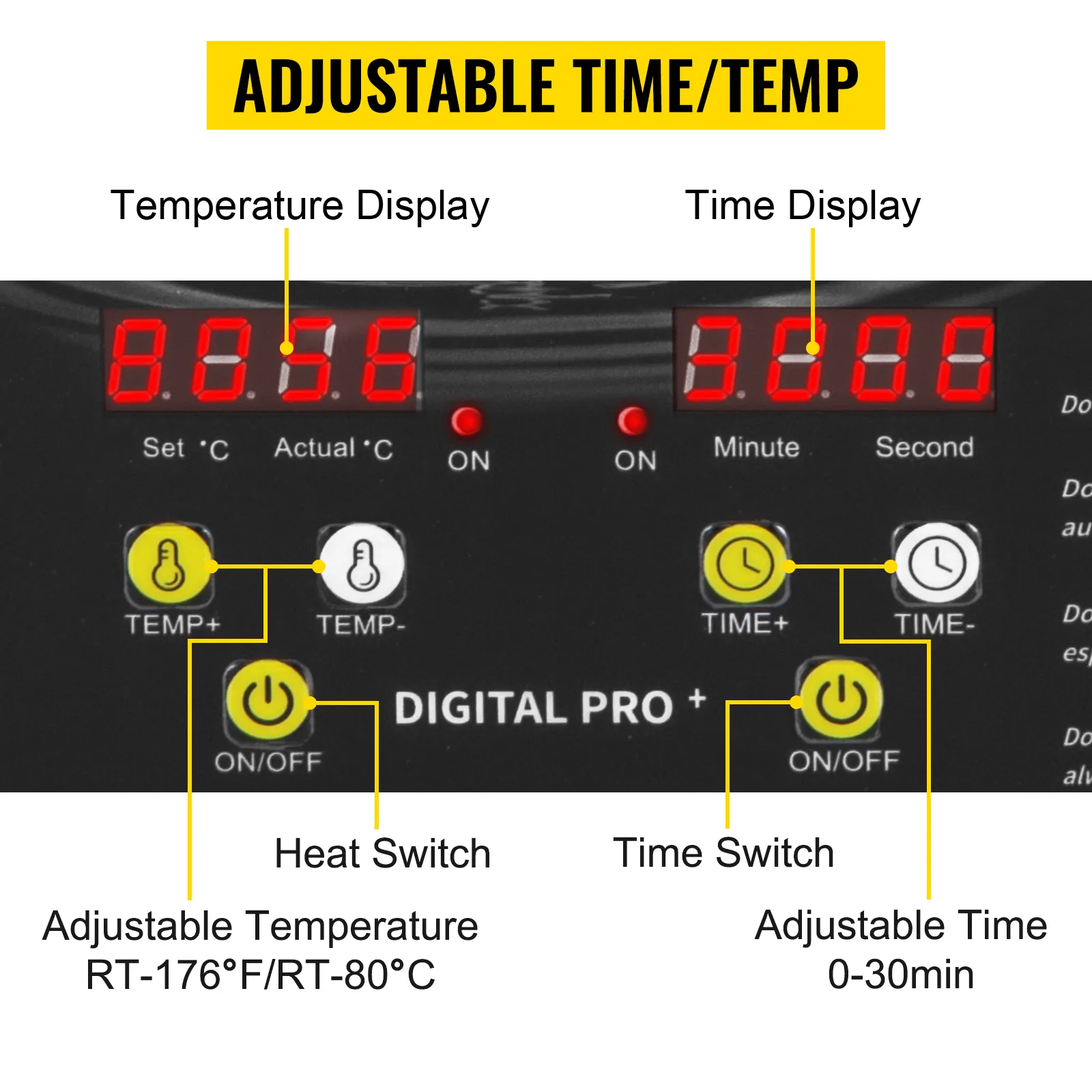 VEVOR ultrasonic cleaner control panel featuring adjustable time and temperature.