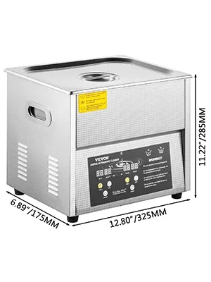 Limpiador ultrasónico digital VEVOR, acero inoxidable, 12,80" x 11,22" x 6,89".