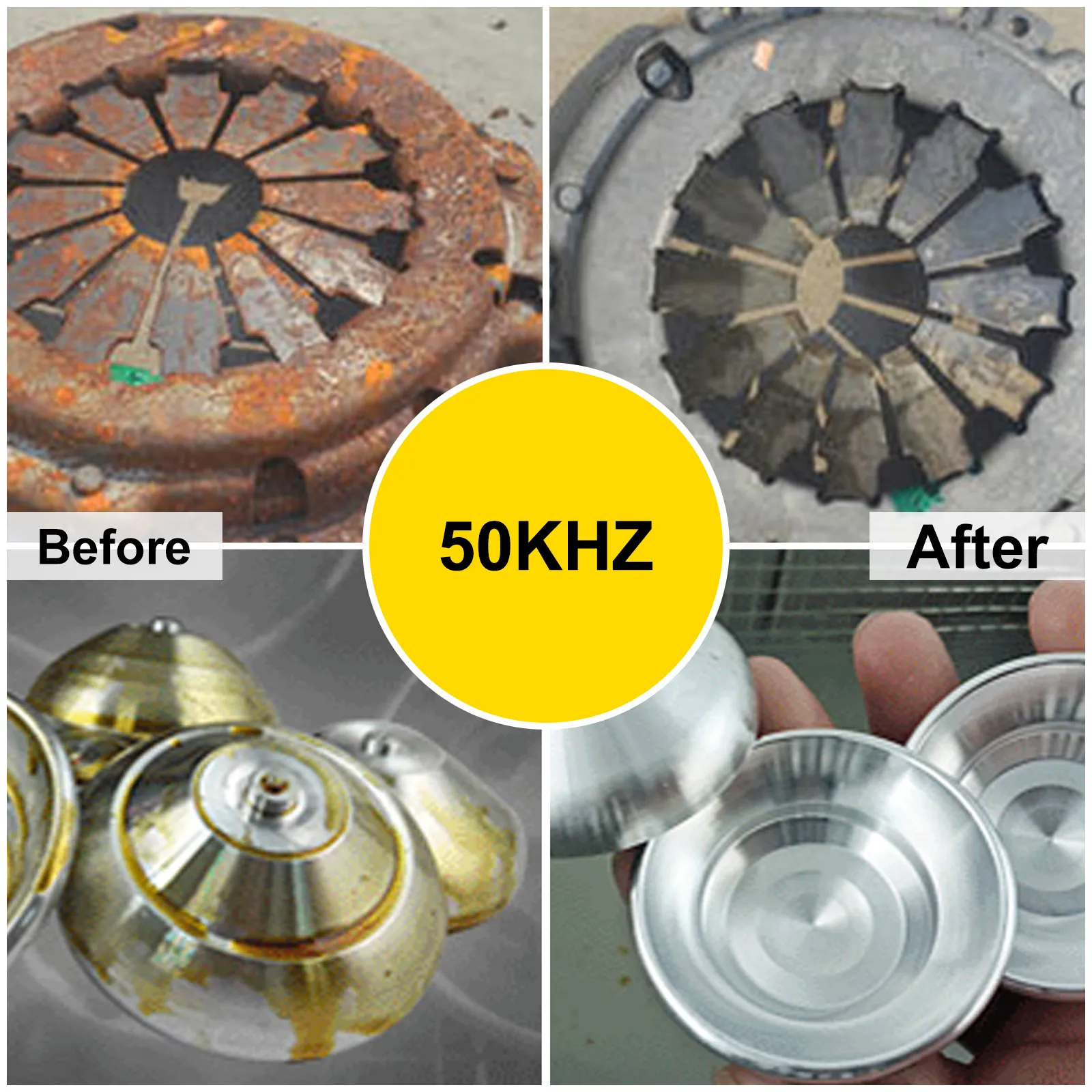 Comparación antes y después con el limpiador ultrasónico digital VEVOR a 50 kHz.