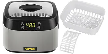 VEVOR ultrasonic cleaner with digital display and detachable basket.