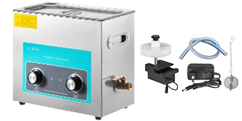 Limpiador ultrasónico de discos de vinilo VEVOR con perillas de control, accesorios y manguera.