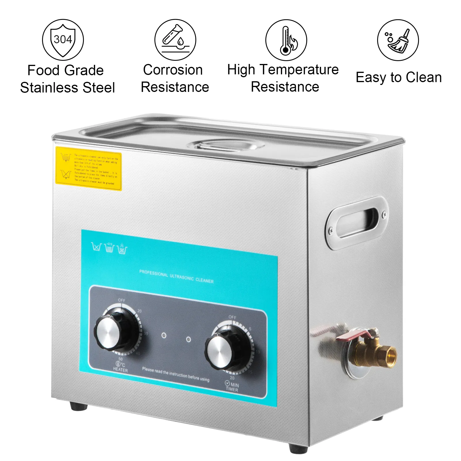 Limpiador ultrasónico de discos de vinilo VEVOR con cuerpo de acero inoxidable y perillas de control