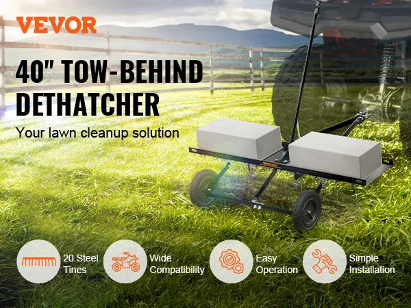 VEVOR-trekverticuteermachine met 20 stalen tanden, brede compatibiliteit en eenvoudige installatie.
