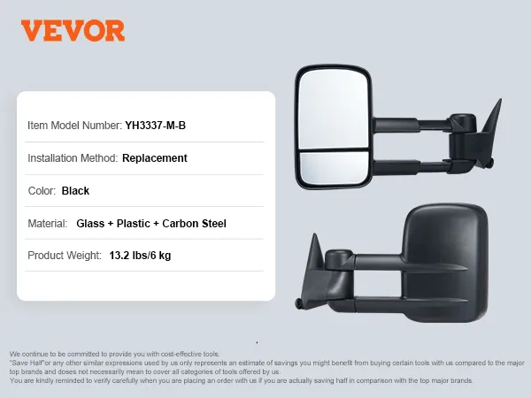 VEVOR towing mirrors silverado for 1999-2007 chevrolet, gmc, cadillac, replacement, black, 13.2 lbs.