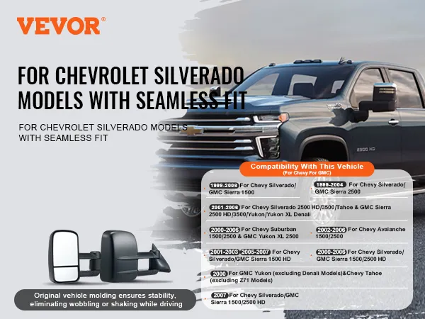 VEVOR towing mirrors for chevrolet silverado with a seamless fit, enhancing your vehicle's broader view.