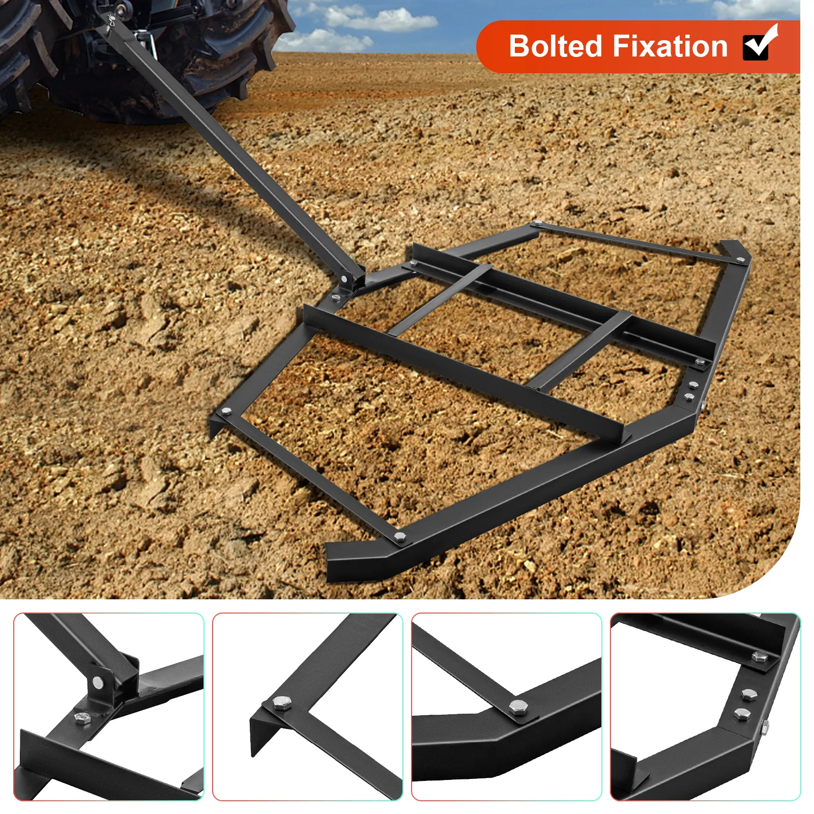 Arrastre de camino de acceso VEVOR con fijación atornillada sobre fondo de suelo rugoso.