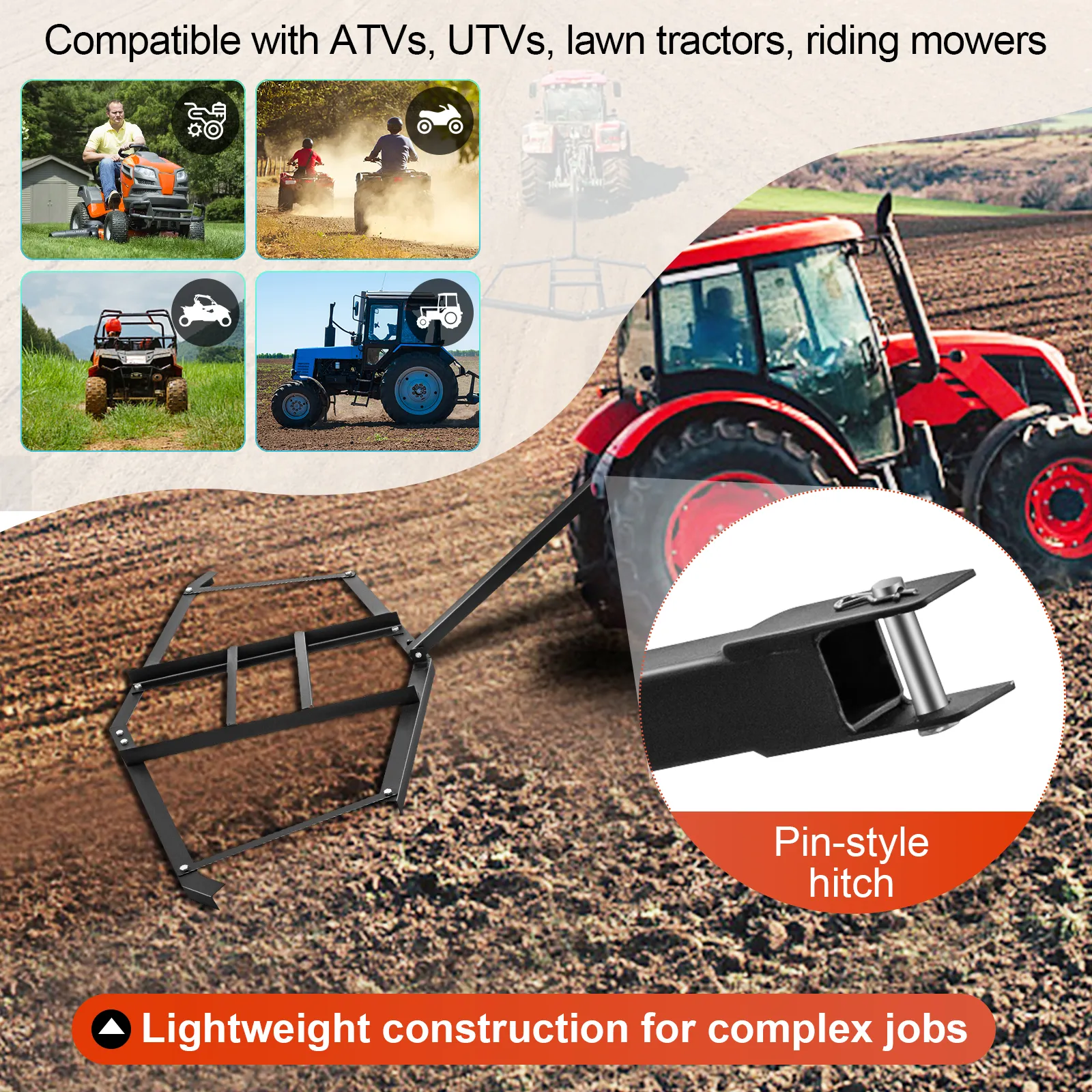 Arrastre de entrada VEVOR con enganche tipo pasador, compatible con vehículos todo terreno, vehículos utilitarios deportivos y tractores de césped.