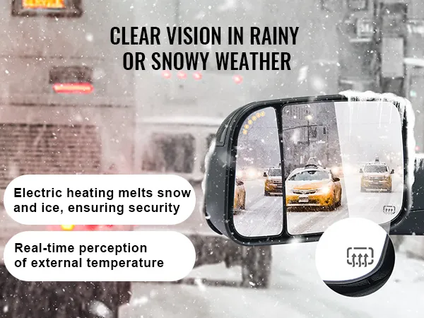 VEVOR towing mirrors for dodge ram ensure clear vision in snowy weather, with heated glass melting ice.