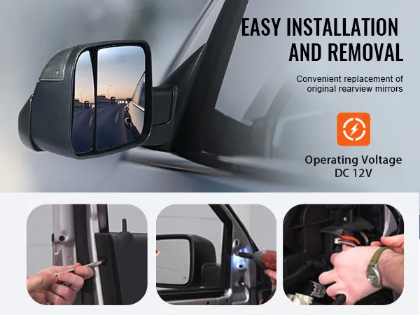 VEVOR towing mirrors for dodge ram easy installation, replacement rearview mirrors, dc 12v.