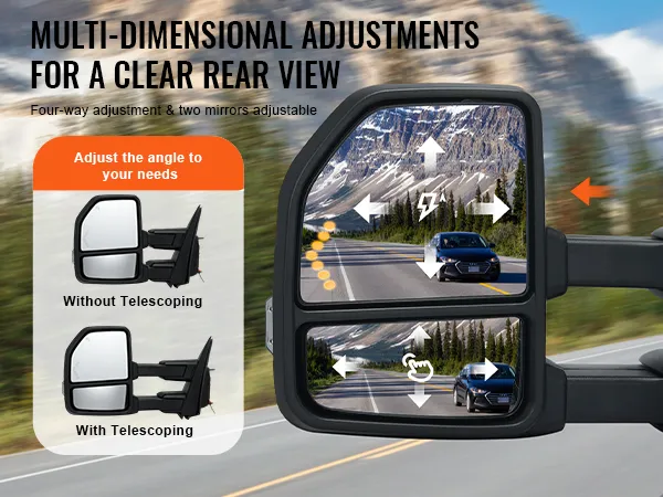 VEVOR towing mirrors ford f150 showcasing adjustable telescoping mirrors for enhanced rear visibility.